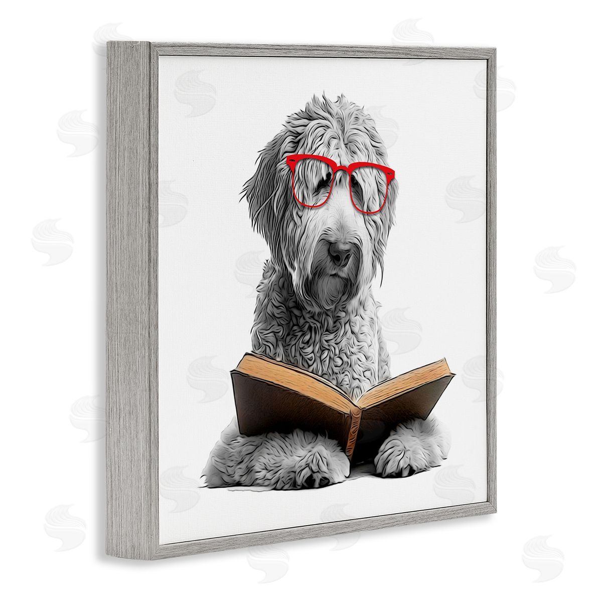 Annalisa Latella Dog Reading Book Gray Framed Giclee Wall Artside_
