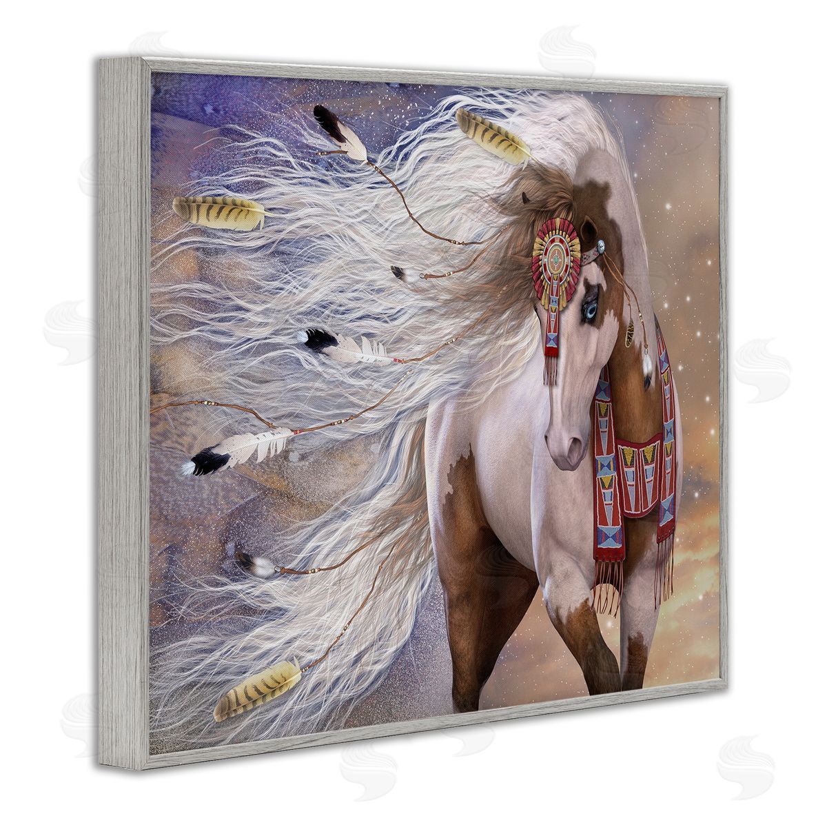 Laurie Prindle Horse With Feathers Gray Framed Giclee Wall Artside_