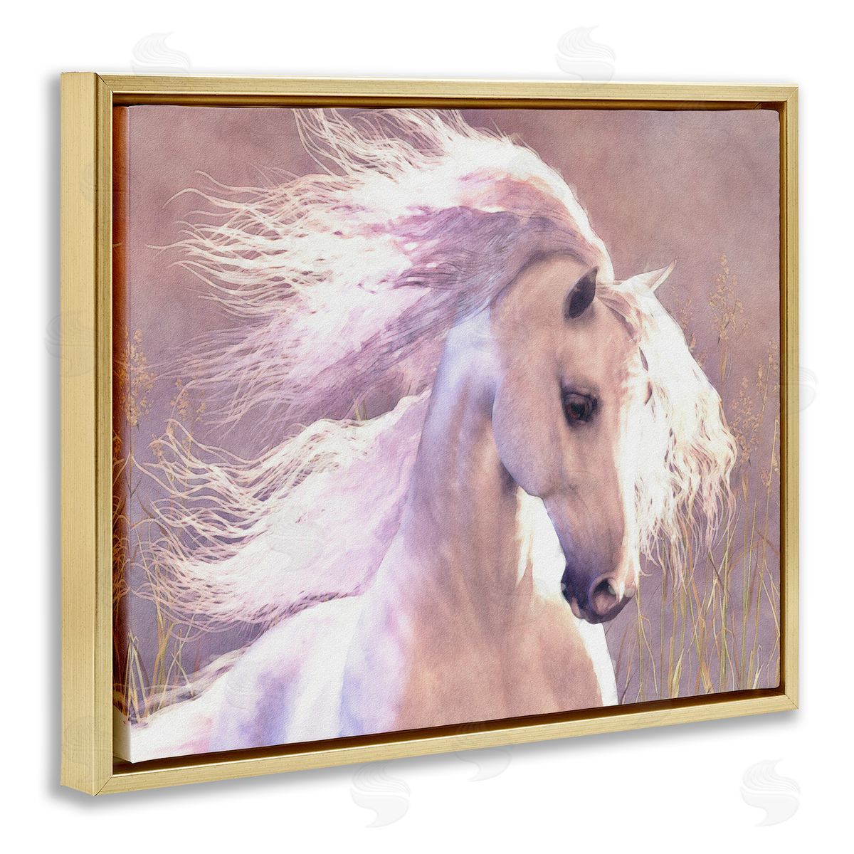 Laurie Prindle White Horse in Nature Gold Floater Frame Canvas Artside_
