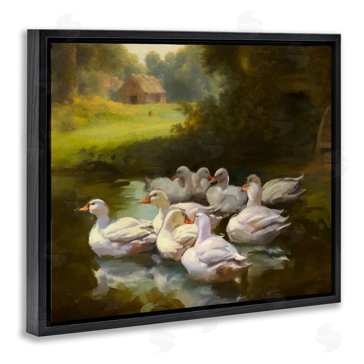 Ziwei Li Country Ducks in Pond Black Floater Frame Canvas Artside_