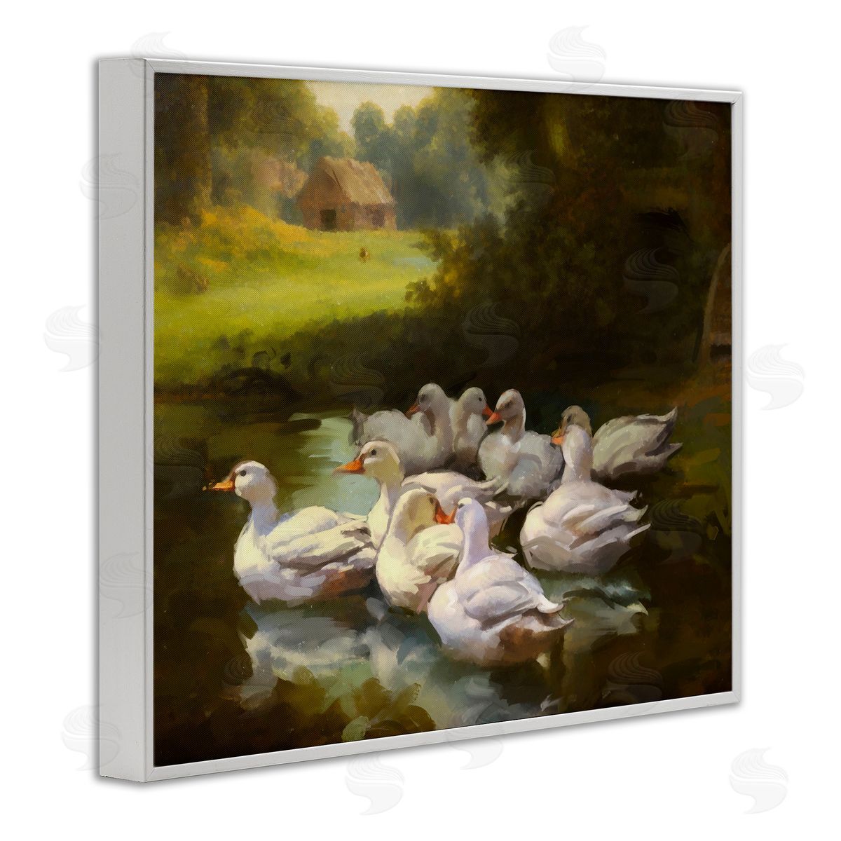 Ziwei Li Country Ducks in Pond White Framed Giclee Wall Artside_