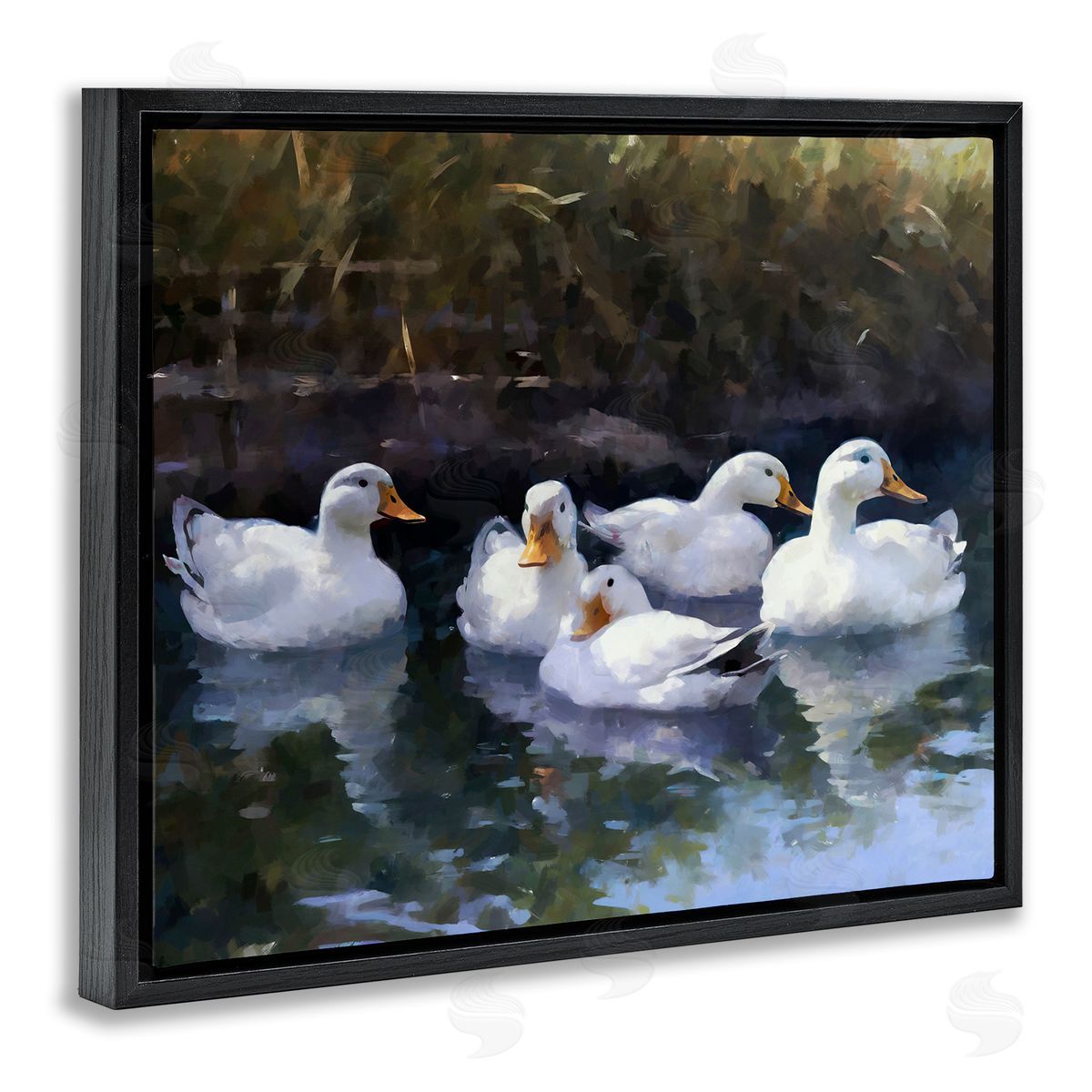 Ziwei Li Five Ducks in Pond Black Floater Frame Canvas Artside_