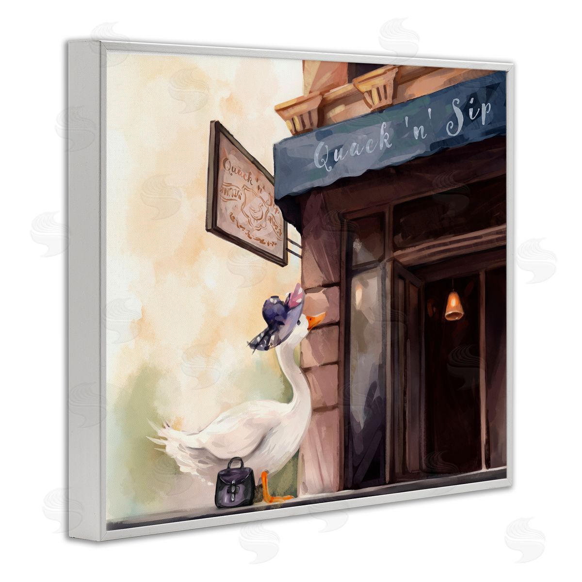 Ziwei Li Fashionable Duck in City White Framed Giclee Wall Artside_