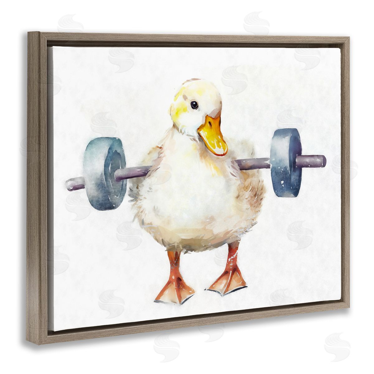 Ziwei Li Duck Lifting Weights Brown Floater Frame Canvas Artside_