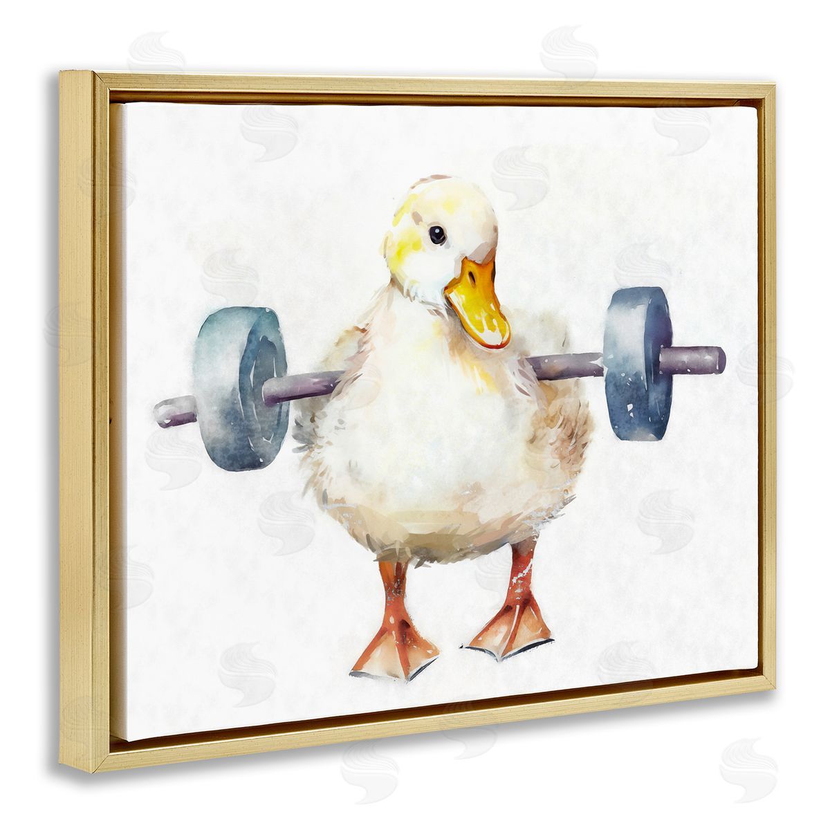 Ziwei Li Duck Lifting Weights Gold Floater Frame Canvas Artside_