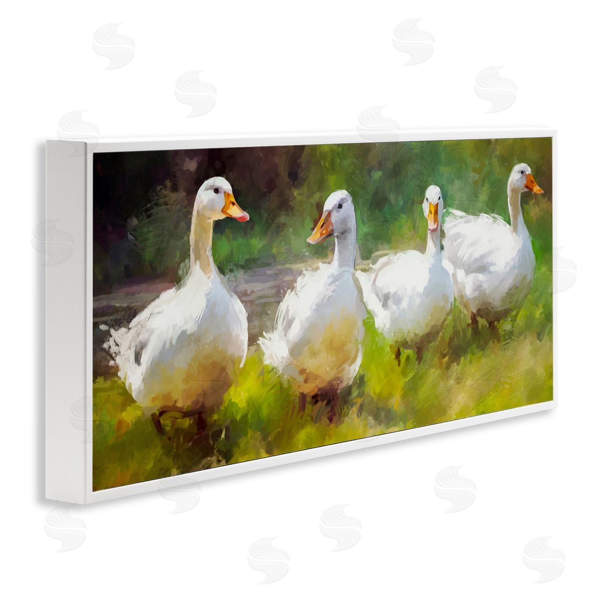 Ziwei Li Ducks by River Painting White Framed Giclee Wall Artside_