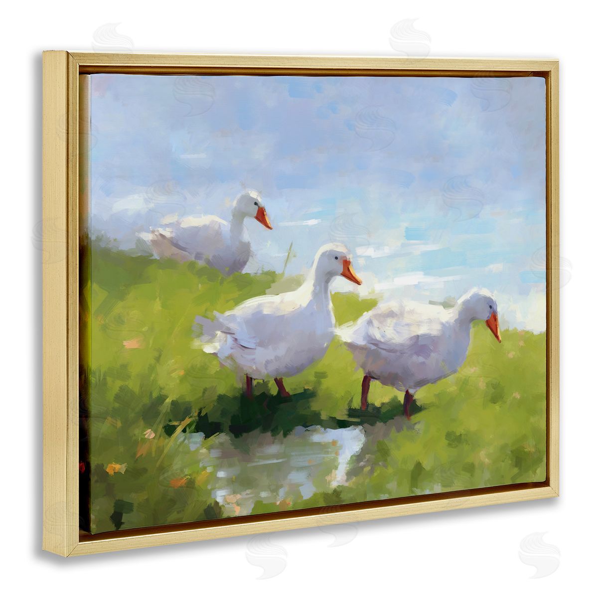 Ziwei Li Three Ducks Landscape Gold Floater Frame Canvas Artside_