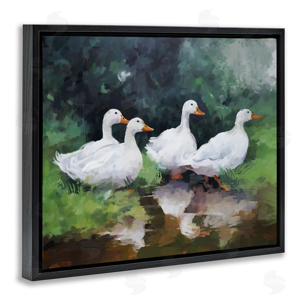 Ziwei Li White Ducks Landscape Black Floater Frame Canvas Artside_