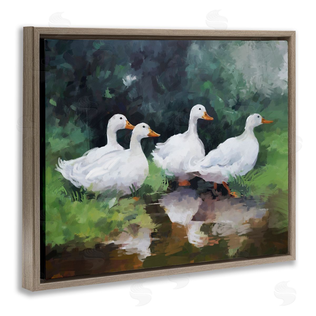 Ziwei Li White Ducks Landscape Brown Floater Frame Canvas Artside_