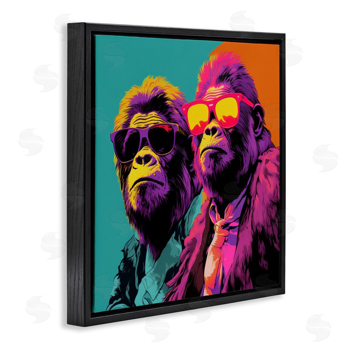 Pop Style Gorilla Duo Black Floating Frame Canvas Wall Art, Home Decor by Irena Orlov