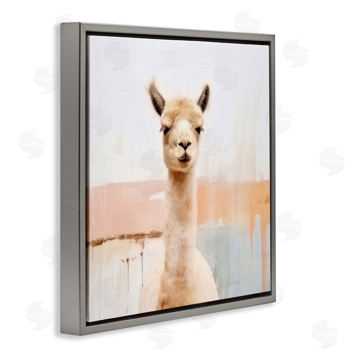 Rustic Llama Portrait Grey Floating Frame Canvas Wall Art, Home Decor by Irena Orlov
