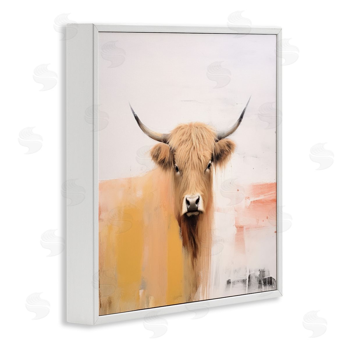 Irena Orlov Modern Highland Cow White Framed Giclee Wall Artside_