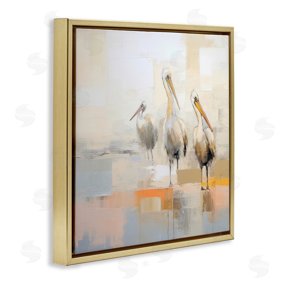 Irena Orlov Three Pelicans Abstract Gold Floater Frame Canvas Artside_