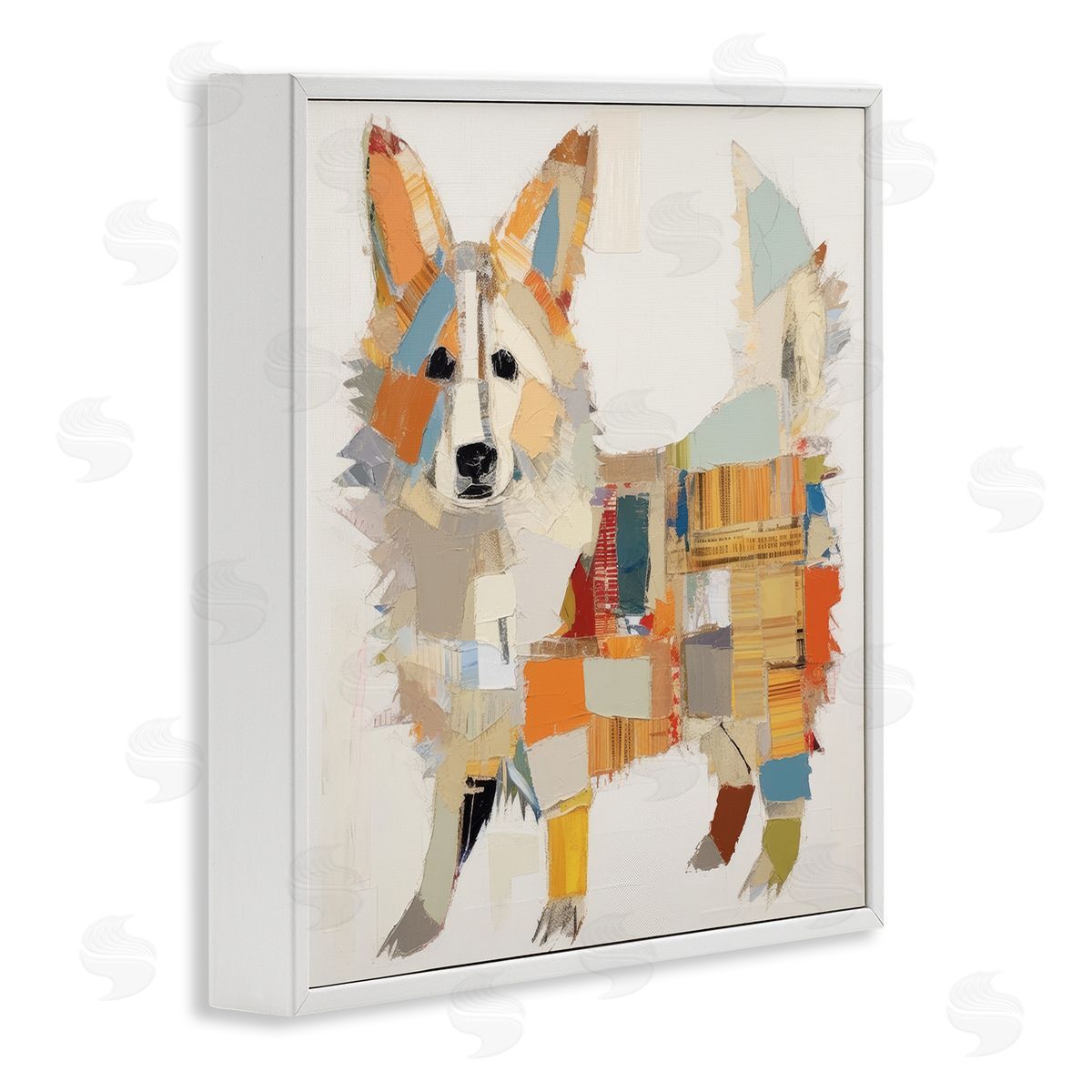 Irena Orlov Muted Dog Collage White Framed Giclee Wall Artside_