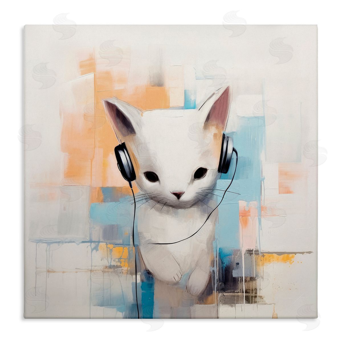 Irena Orlov Cat with Headphones Abstract Canvas Wall Art