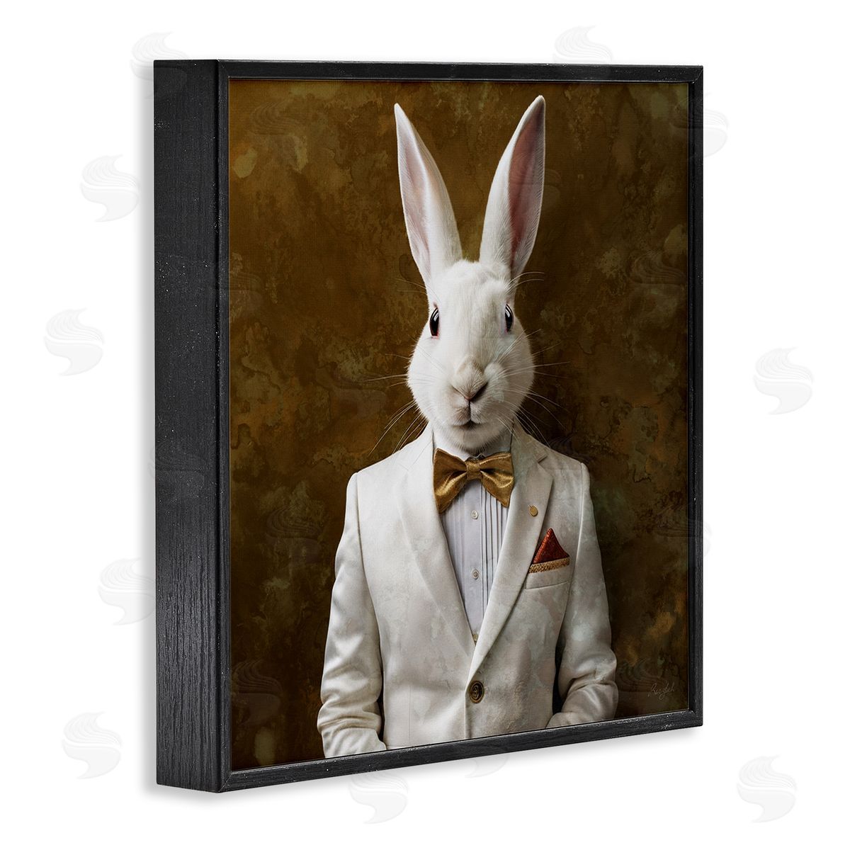 Roozbeh White Rabbit in Suit Black Framed Giclee Wall Artside_