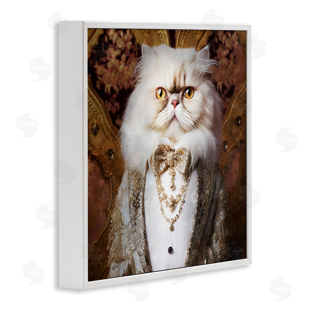 Roozbeh Fancy Cat Portrait White Framed Giclee Wall Artside_