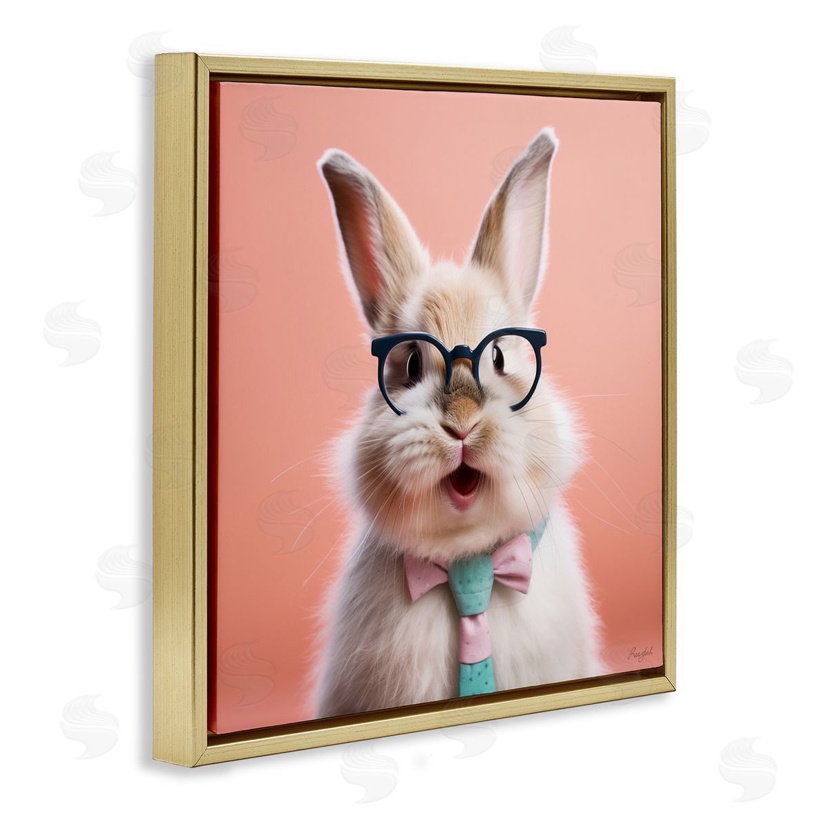 Roozbeh Rabbit in Glasses Gold Floater Frame Canvas Artside_