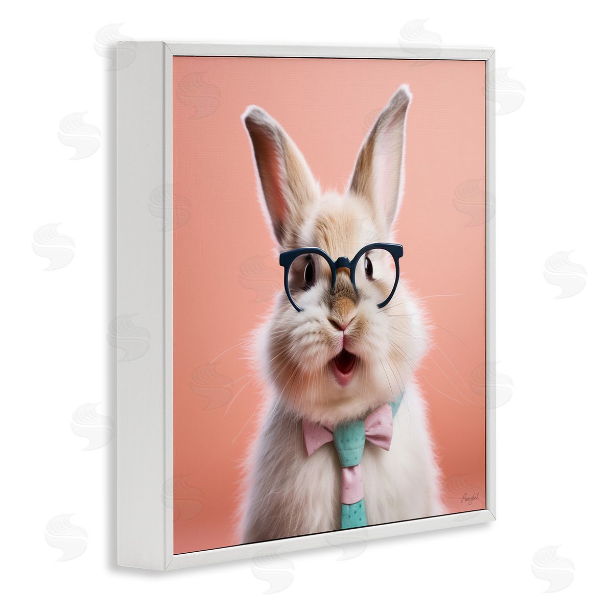Roozbeh Rabbit in Glasses White Framed Giclee Wall Artside_