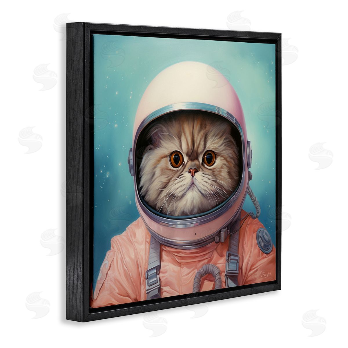 Roozbeh Astronaut Cat in Space Black Floater Frame Canvas Artside_