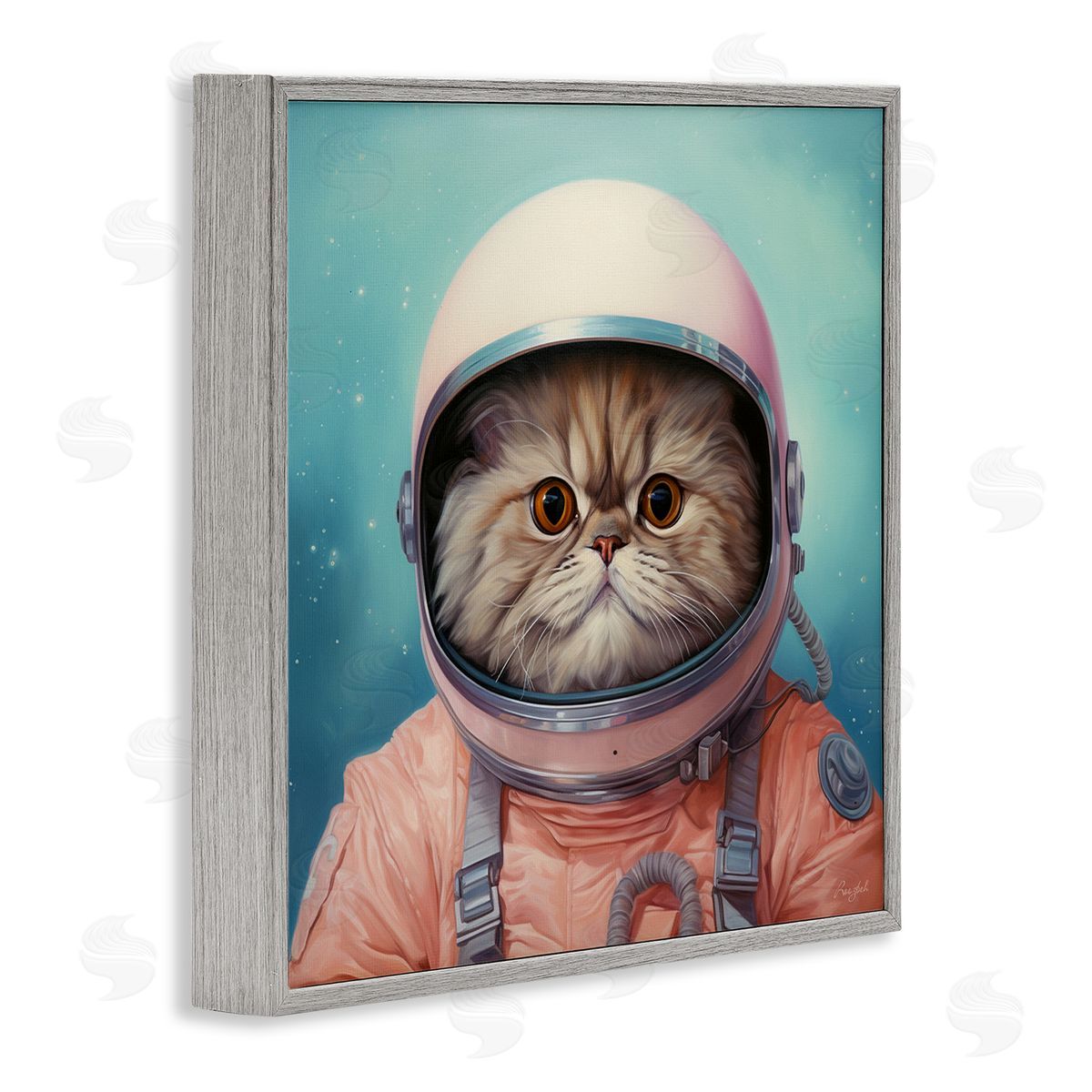 Roozbeh Astronaut Cat in Space Gray Framed Giclee Wall Artside_