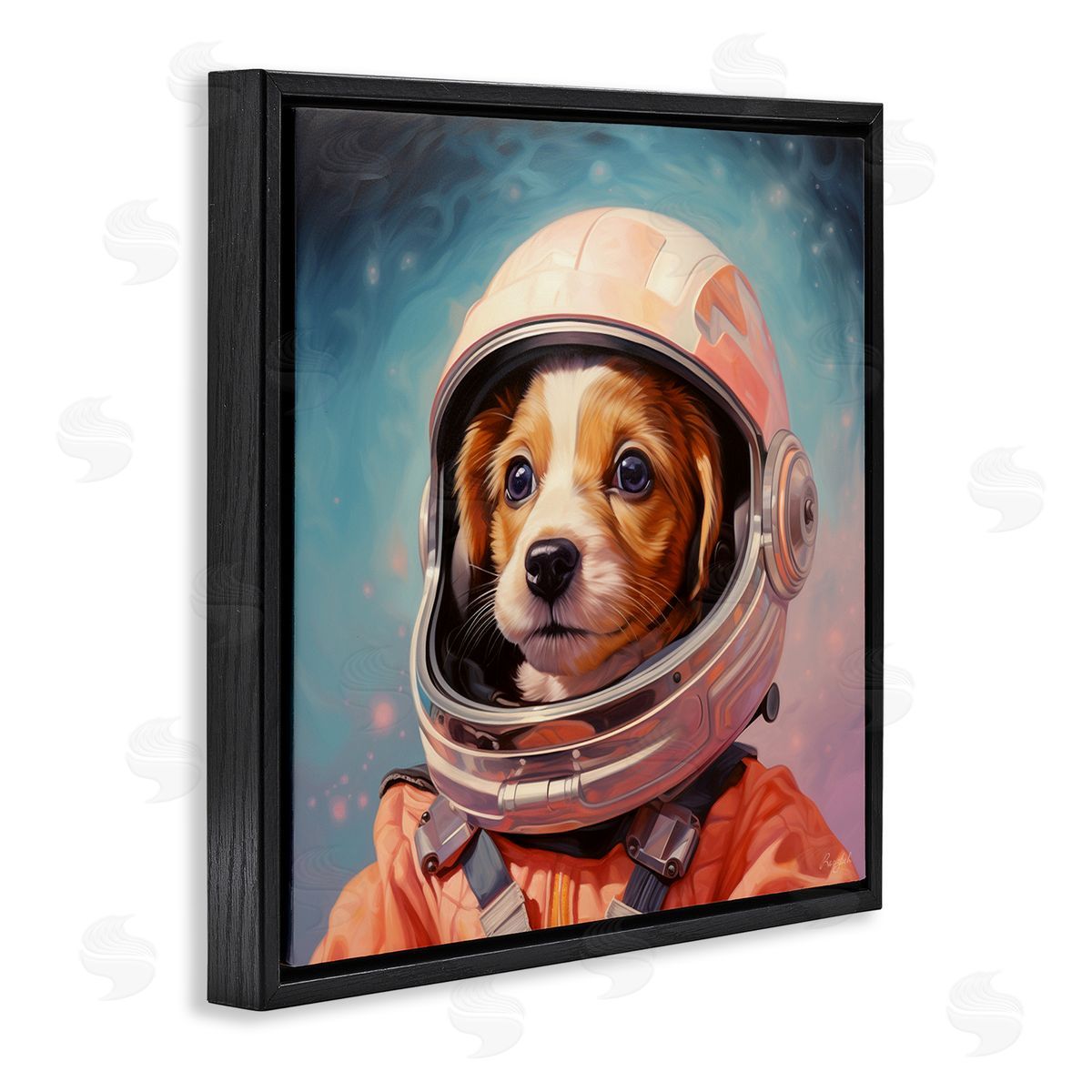 Roozbeh Astronaut Dog in Space Black Floater Frame Canvas Artside_