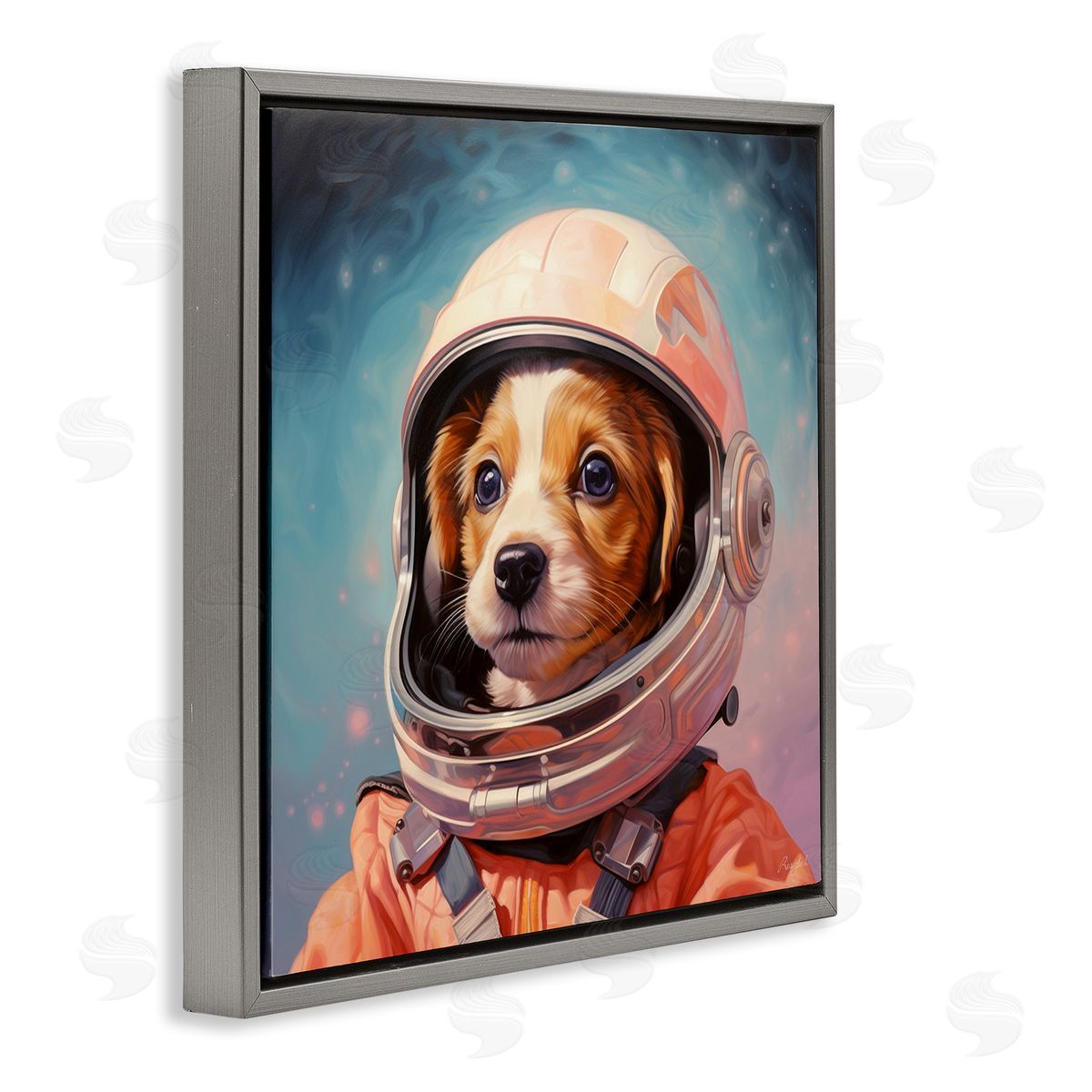 Roozbeh Astronaut Dog in Space Gray Floater Frame Canvas Artside_