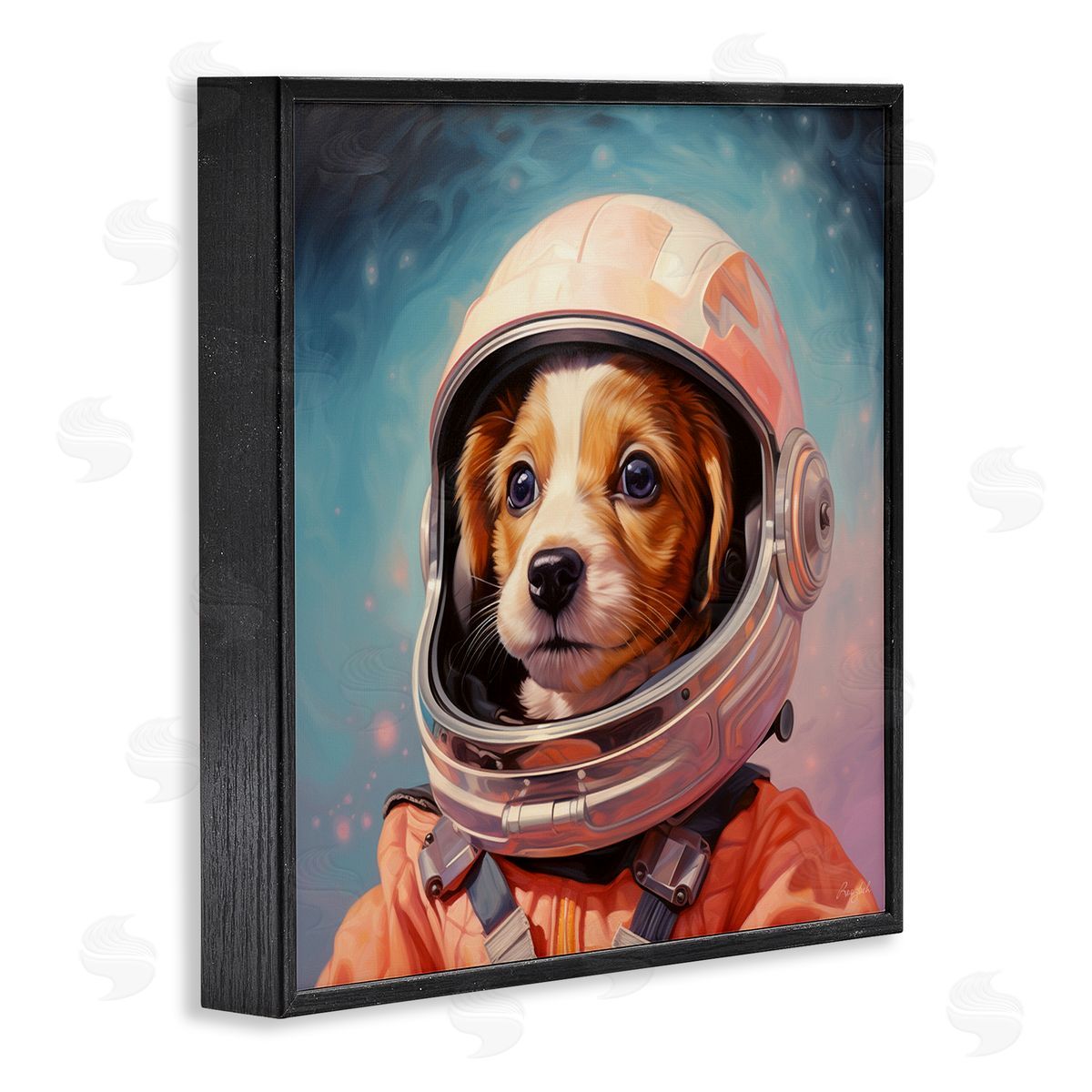 Roozbeh Astronaut Dog in Space Black Framed Giclee Wall Artside_