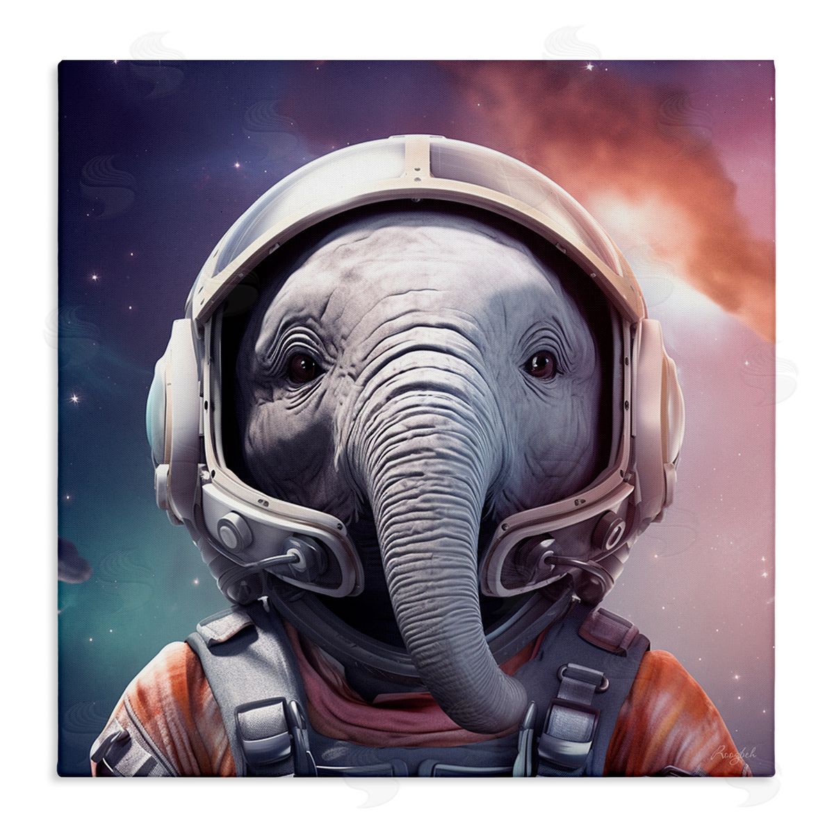 Astronaut Elephant Portrait Canvas Wall Art, Home Decor by Roozbeh