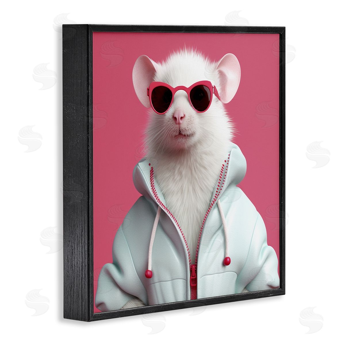 Roozbeh White Trendy Mouse Black Framed Giclee Wall Artside_