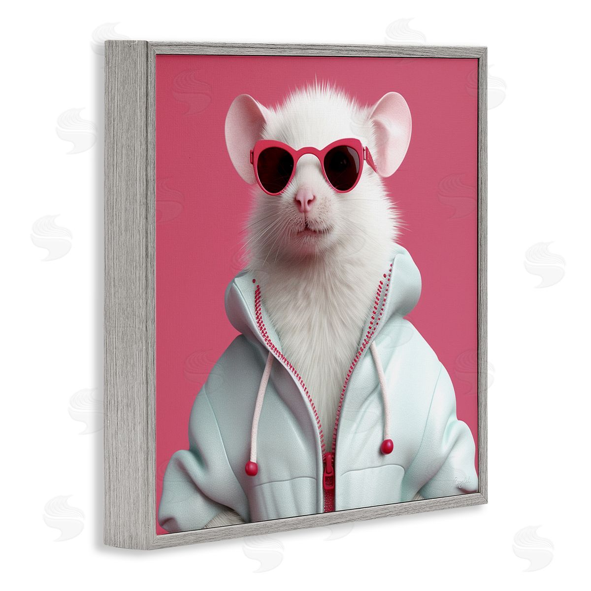 Roozbeh White Trendy Mouse Gray Framed Giclee Wall Artside_