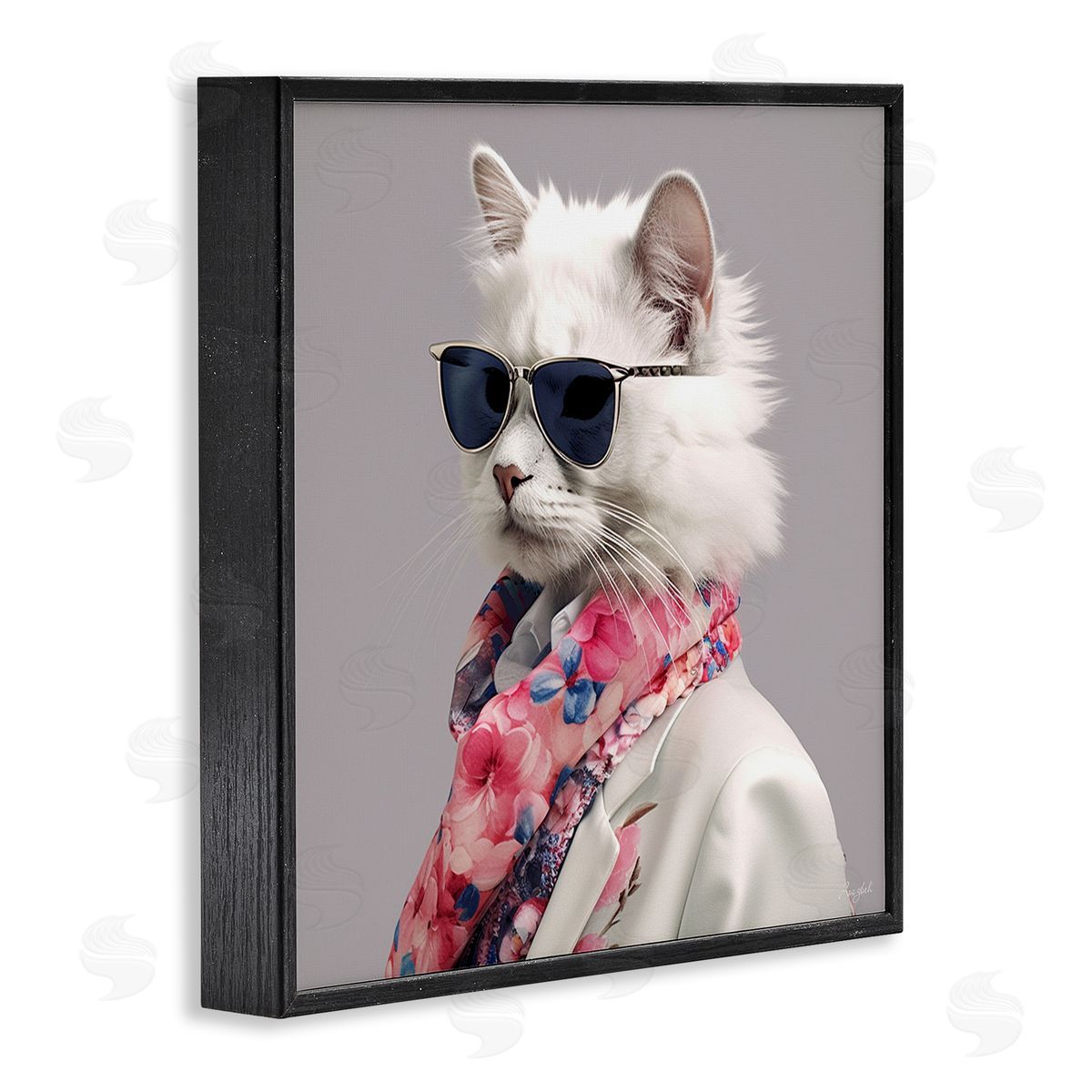Roozbeh Stylish Cat Fashion Black Framed Giclee Wall Artside_