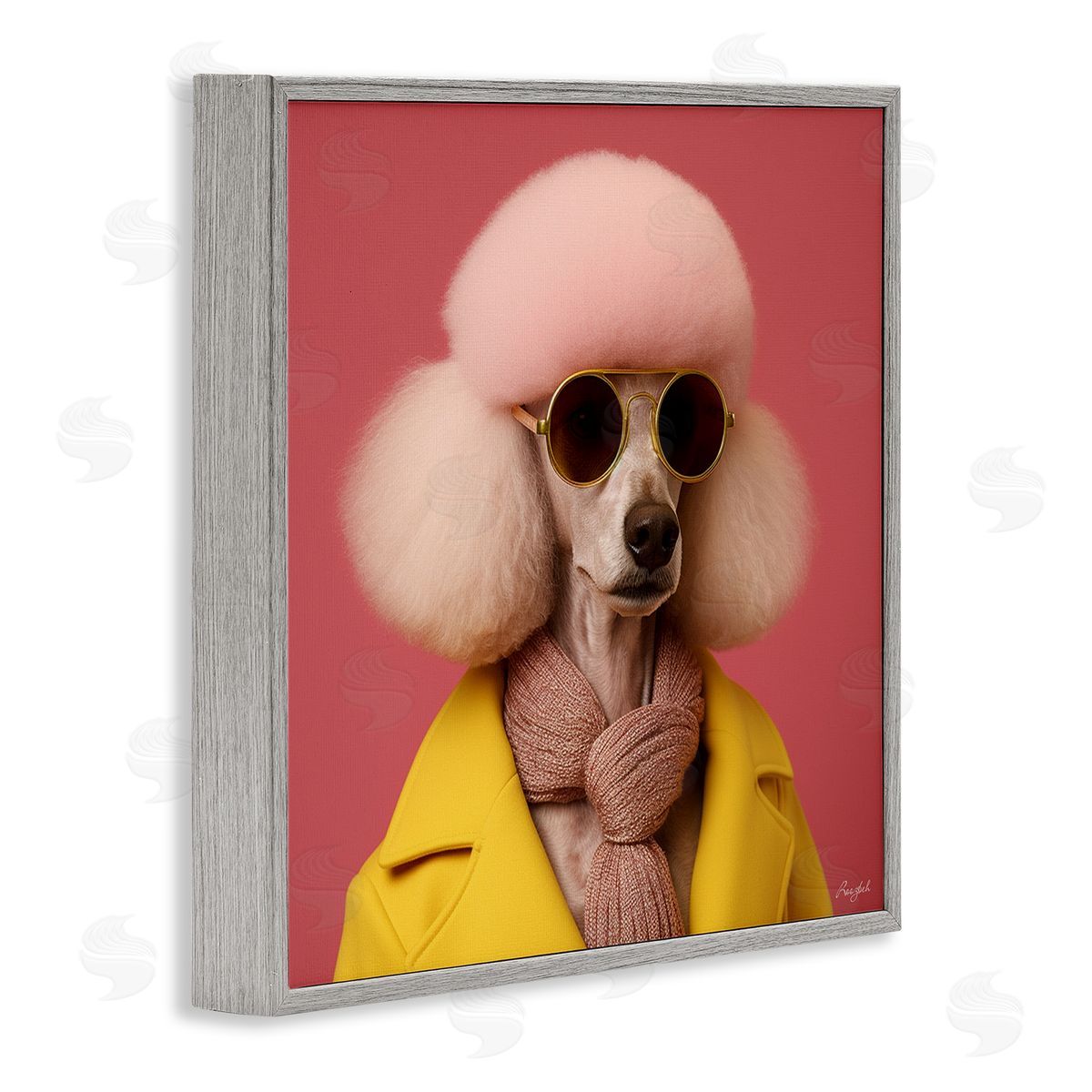 Roozbeh Chic Poodle Fashion Gray Framed Giclee Wall Artside_