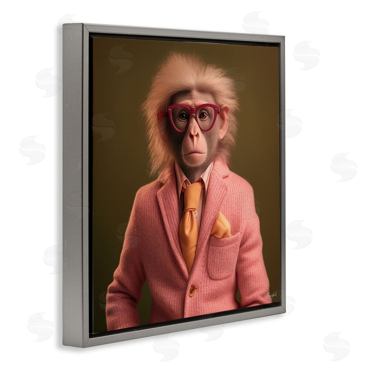 Roozbeh Stylish Monkey Portrait Gray Floater Frame Canvas Artside_