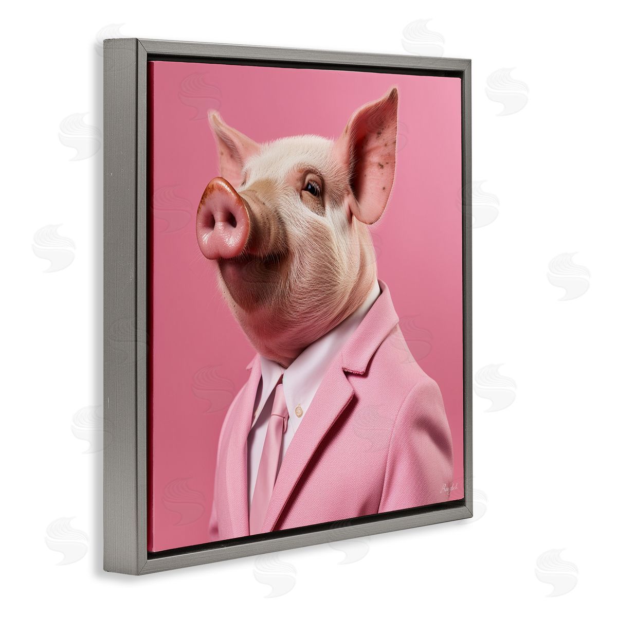 Pink Pig Fashion Grey Floating Frame Canvas Wall Art, Home Decor by Roozbeh