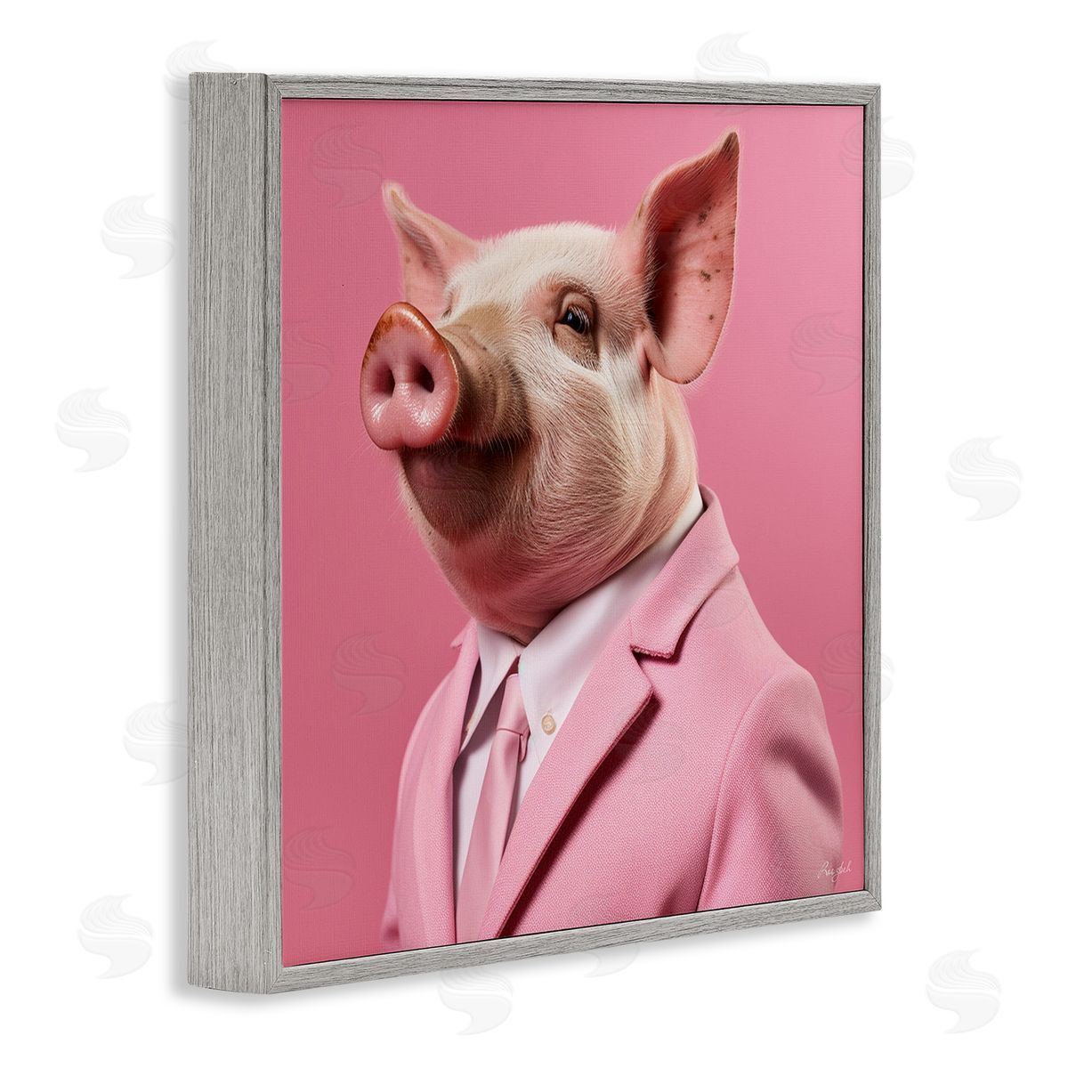 Pink Pig Fashion Grey Frame Print Wall Art, Home Decor by Roozbeh