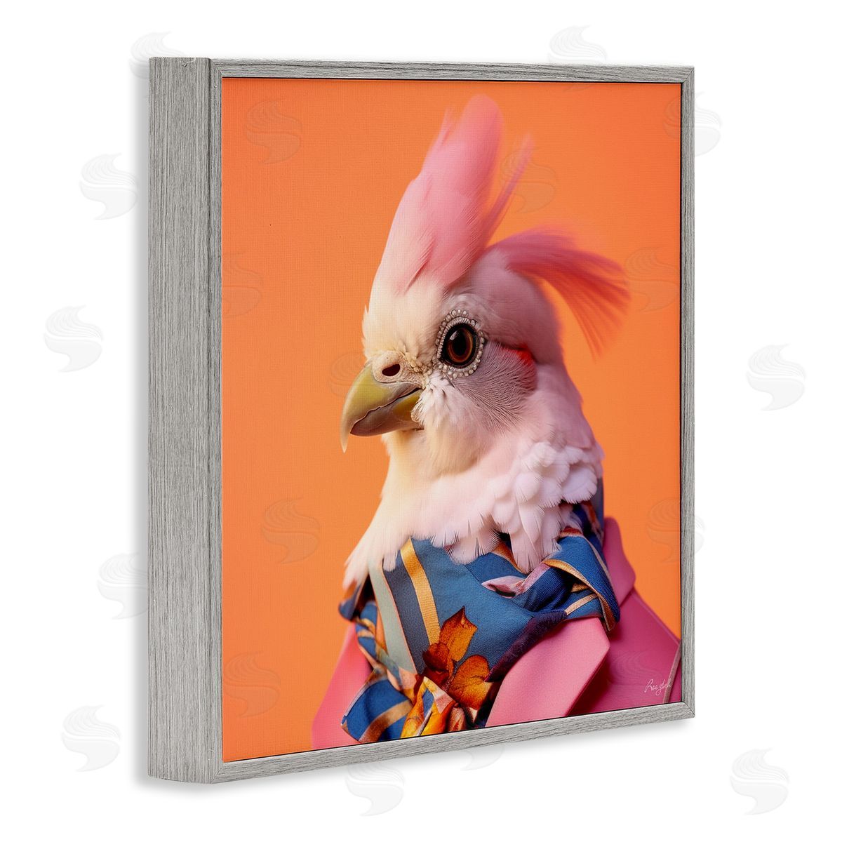 Roozbeh Stylish Bird Portrait Gray Framed Giclee Wall Artside_