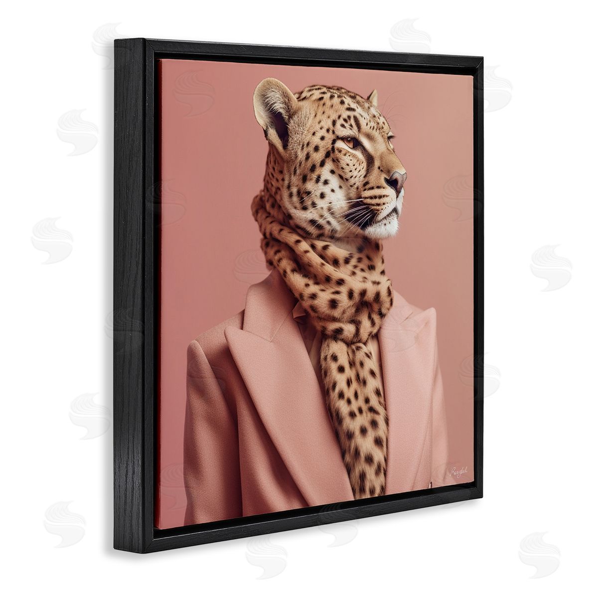 Fashionable Cheetah Portrait Black Floating Frame Canvas Wall Art, Home Decor by Roozbeh