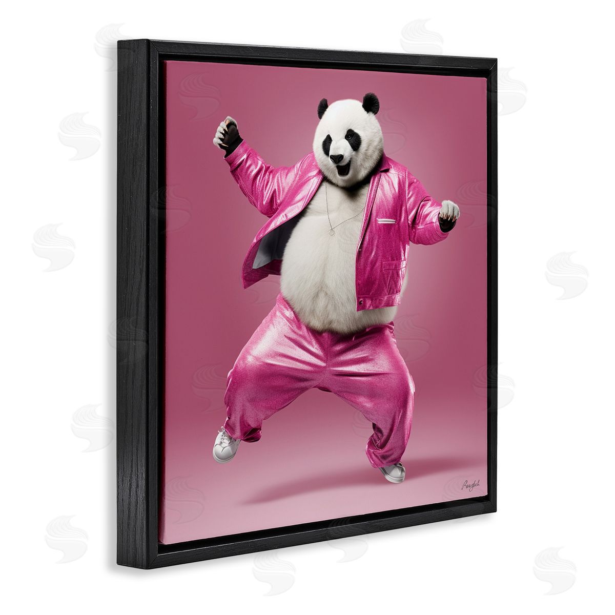 Roozbeh Dancing Panda in Pink Black Floater Frame Canvas Artside_