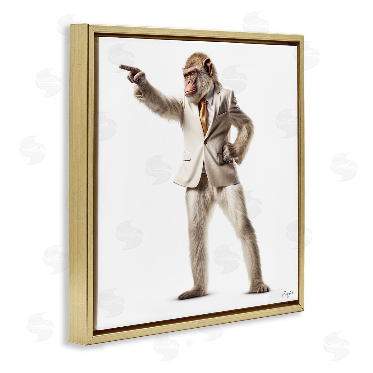 Roozbeh Stylish Ape in Suit Gold Floater Frame Canvas Artside_