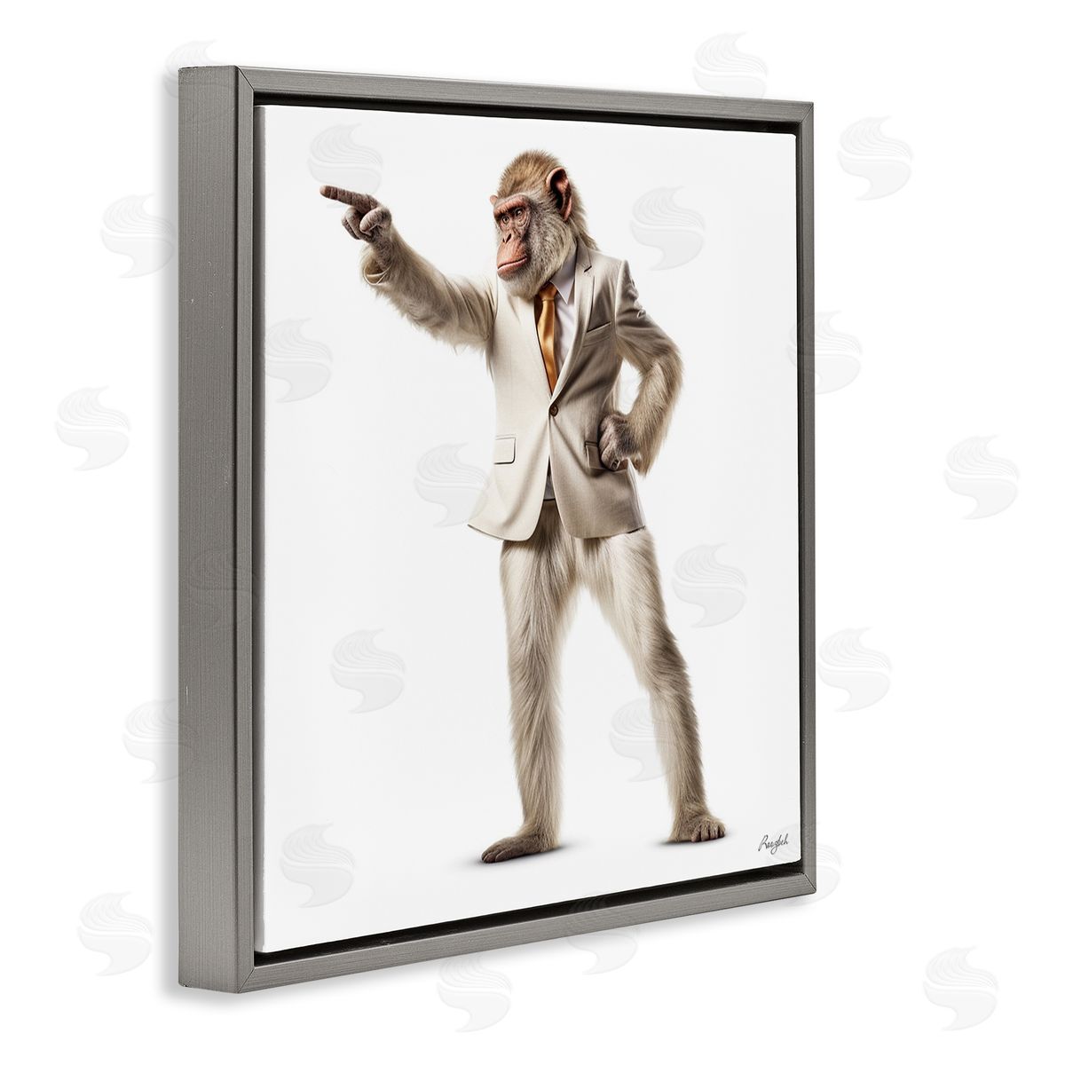 Roozbeh Stylish Ape in Suit Gray Floater Frame Canvas Artside_
