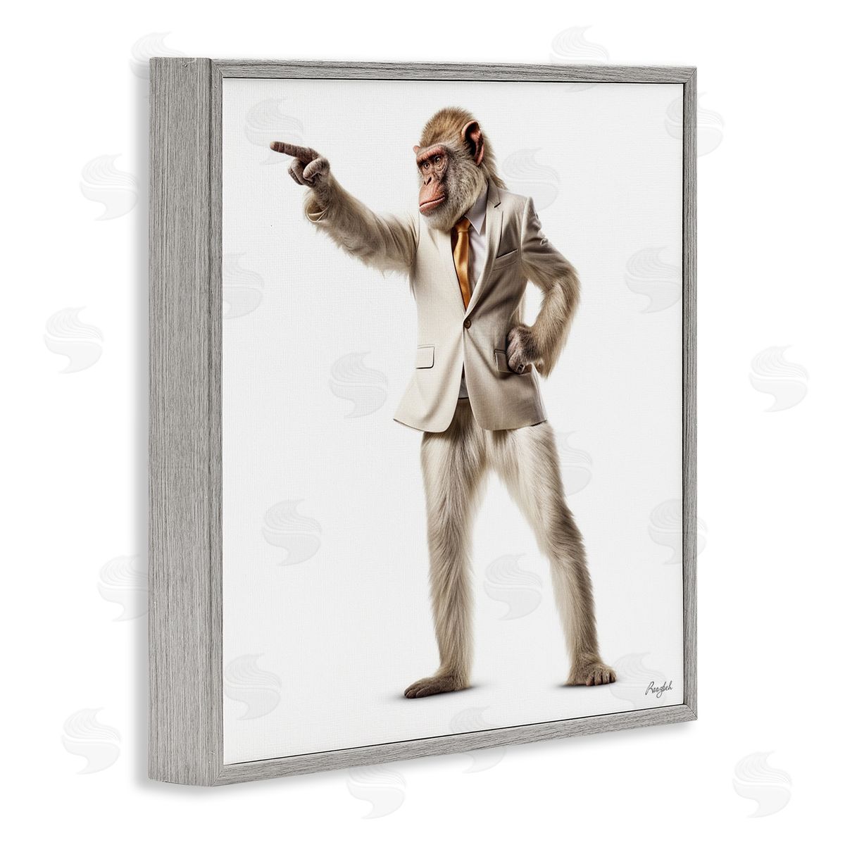 Roozbeh Stylish Ape in Suit Gray Framed Giclee Wall Artside_