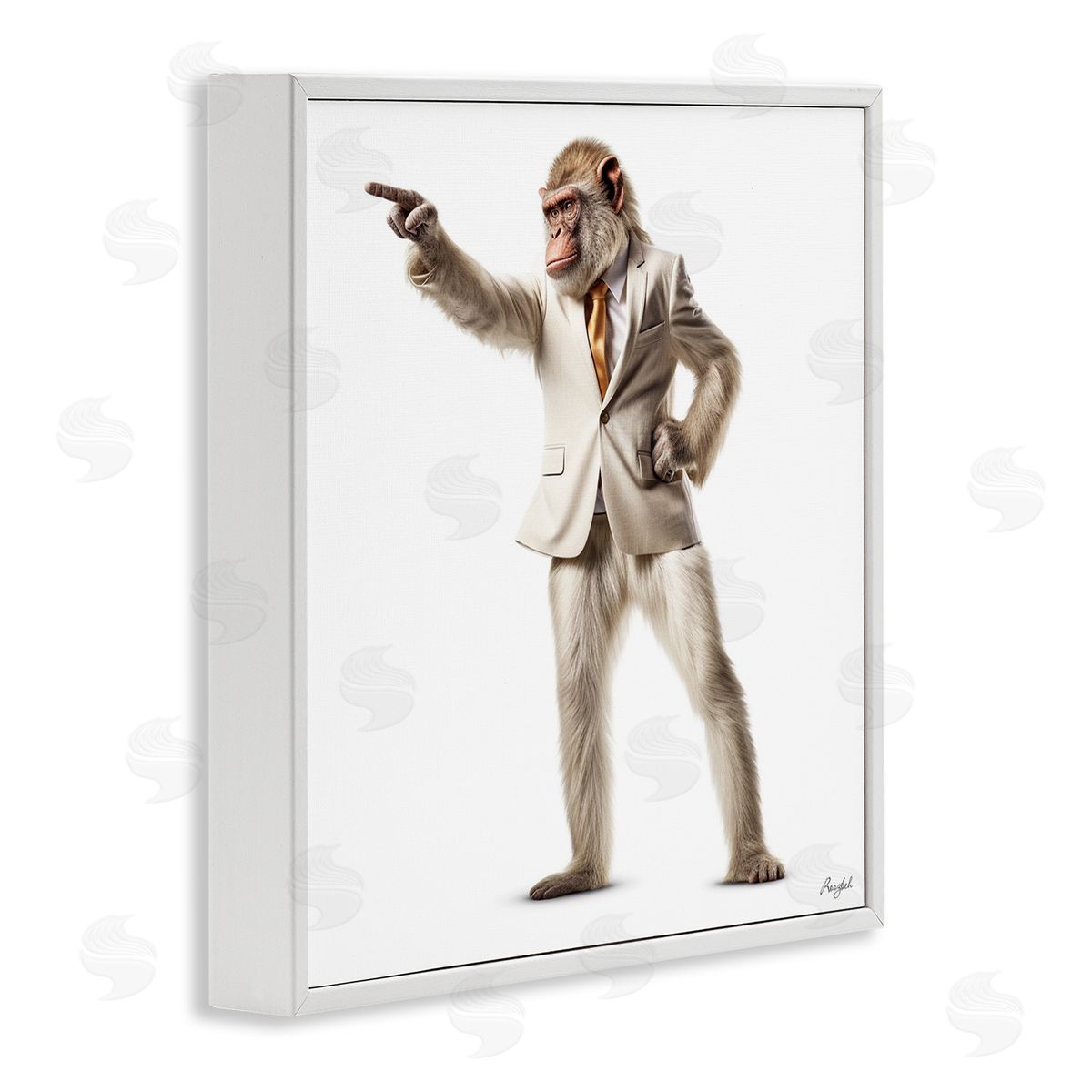 Roozbeh Stylish Ape in Suit White Framed Giclee Wall Artside_