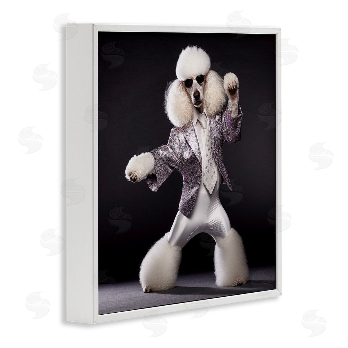 Roozbeh Poodle Dancing Portrait White Framed Giclee Wall Artside_