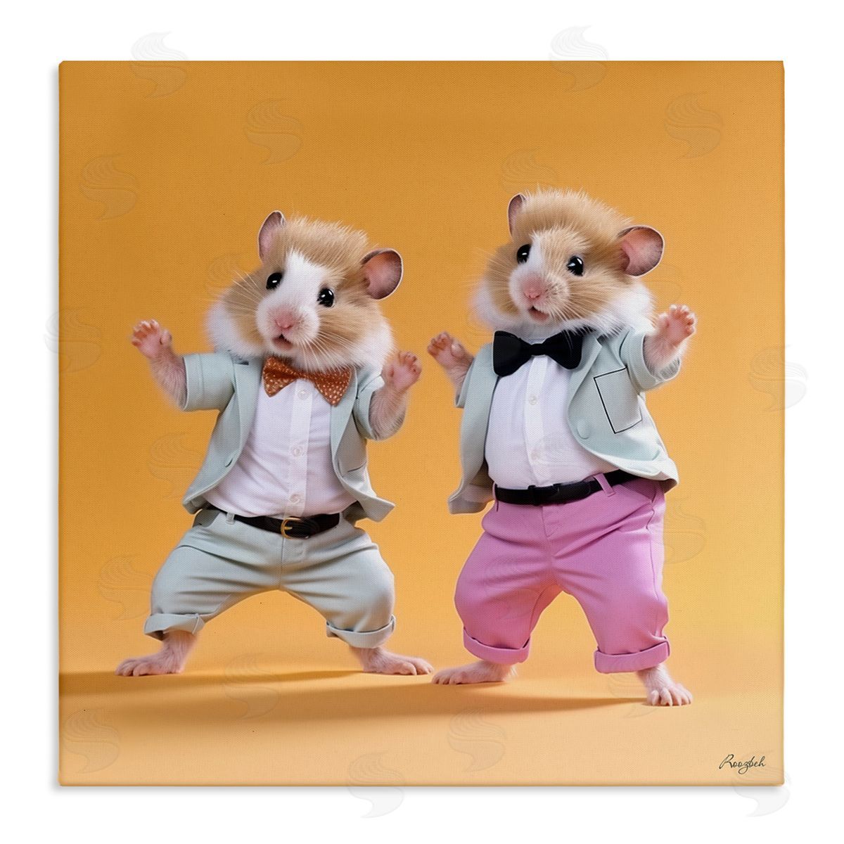 Roozbeh Dancing Hamsters Duo Canvas Wall Art