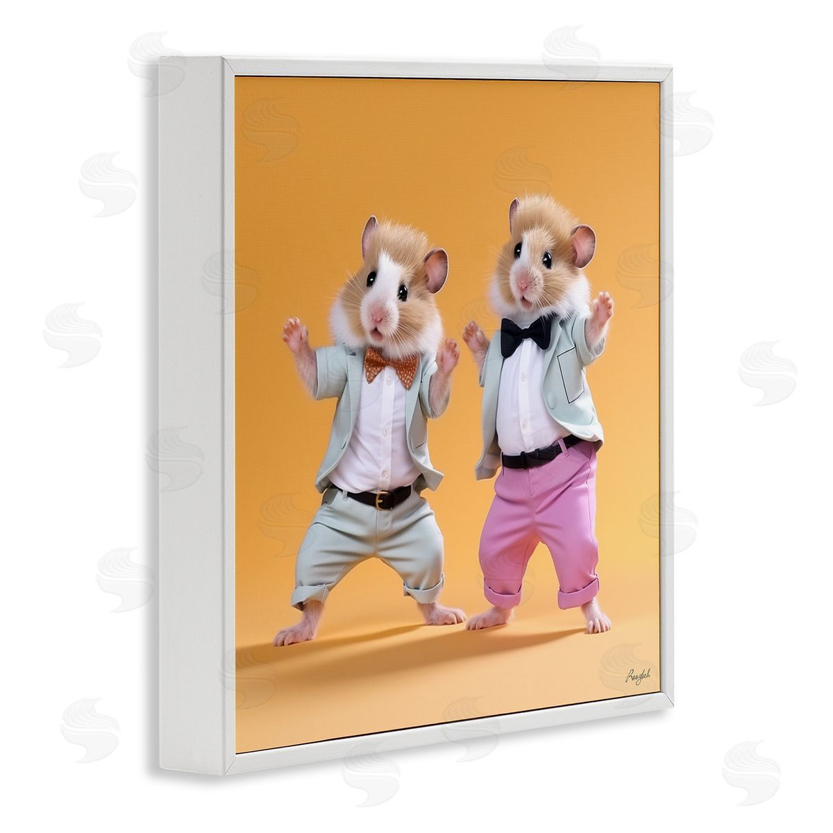 Roozbeh Dancing Hamsters Duo White Framed Giclee Wall Artside_