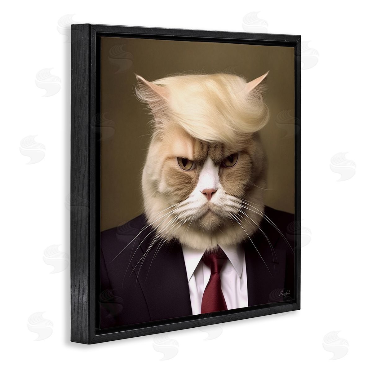 Trump Cat Portrait Black Floating Frame Canvas Wall Art, Home Decor by Roozbeh