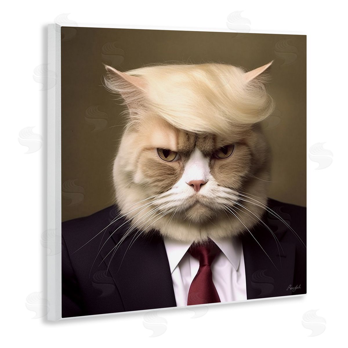 Trump Cat Portrait Wood Plaque Wall Art, Home Decor by Roozbeh