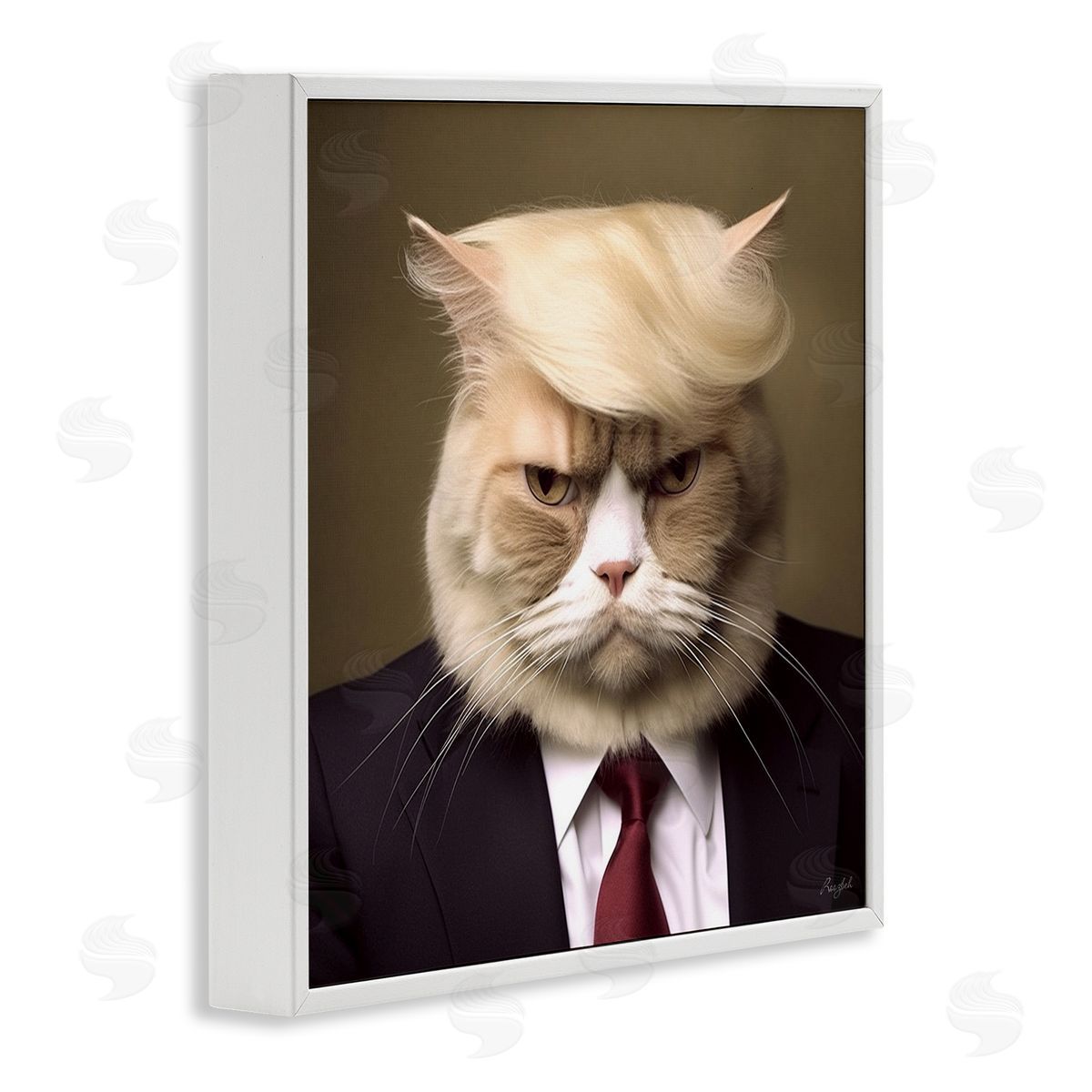 Trump Cat Portrait White Frame Print Wall Art, Home Decor by Roozbeh