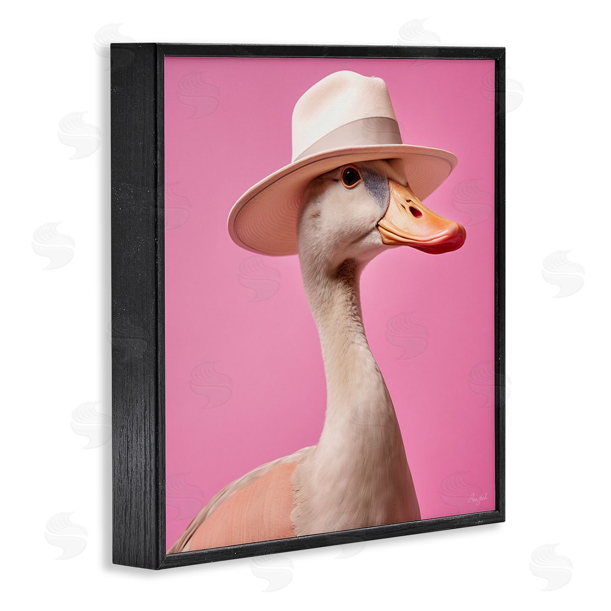Roozbeh Duck in Hat on Pink Black Framed Giclee Wall Artside_